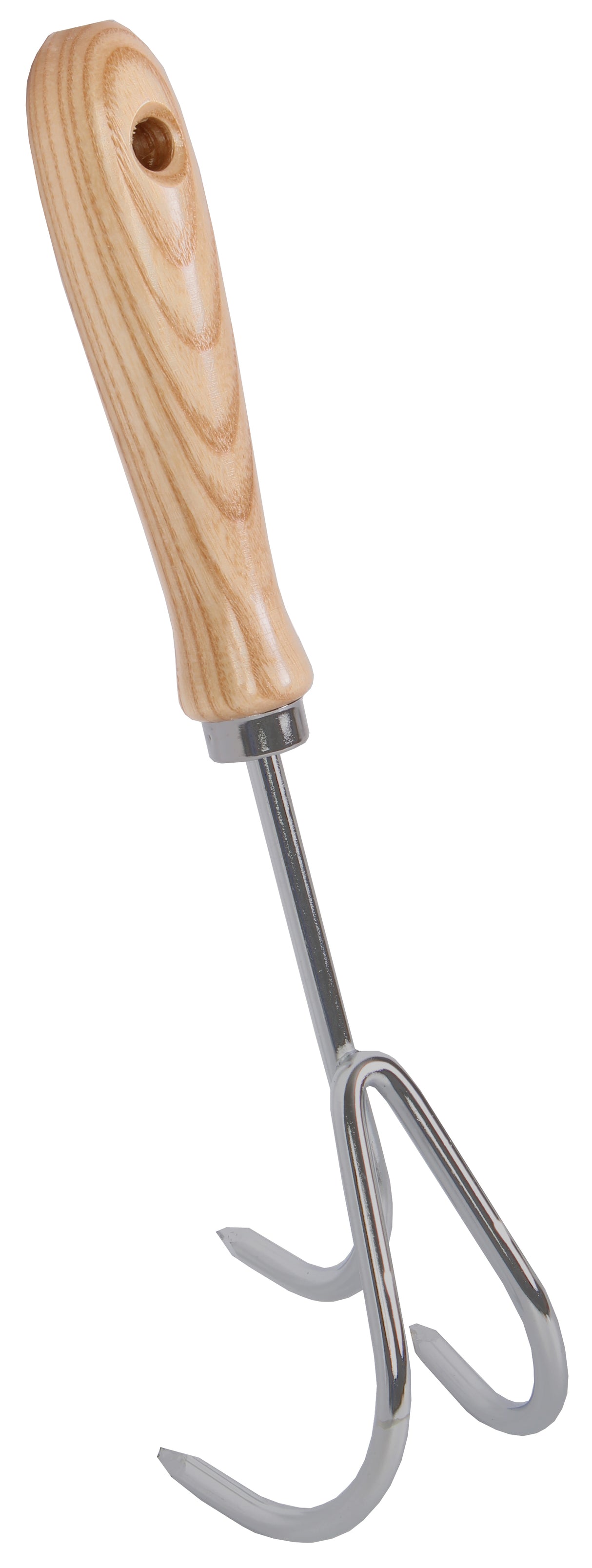 Handkrabbertje - 3 tanden - Verzinkt staal - Essenhouten handvat